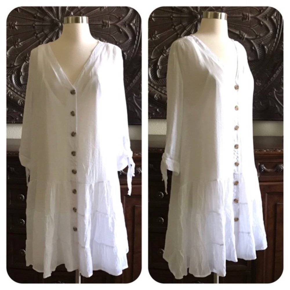 NWT Mlle Gabrielle White Ruffle Layered Dress L